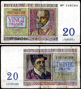 Бельгия 20 франков 1956 Pick 132 b бумага 6300-22-1-1
