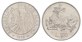 Сан-Марино 100 лир 1974 KM 36 нержавеющая сталь UNC 4648-257