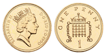 Великобритания 1 пенни 1990 Елизавета II (1952-2022) KM 935, Spink 4381 (B3) бронза BU 4690-766