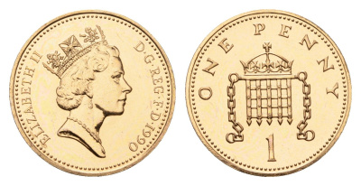 Великобритания 1 пенни 1990 Елизавета II (1952-2022) KM 935, Spink 4381 (B3) бронза BU 4690-766