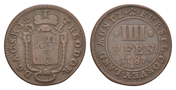 Корвей 4 пфеннига 1787 KM 171 медь 633-1242