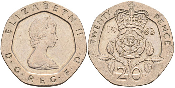 Великобритания 20 пенсов 1983 Елизавета II (1952-2022) KM 931, Spink 4230 (G1) медно-никель 4116-817