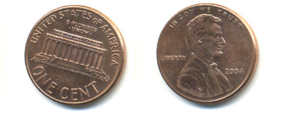 США 1 ЦЕНТ 2004 ЛИНКОЛЬН KM 201b цинк плакированный медью 86-457
