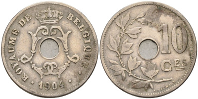 Бельгия 10 сантимов 1904 Belgique KM 52 медно-никель 4126-144