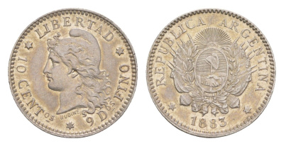 Аргентина 10 сентаво 1883 KM 26 серебро 1519-744