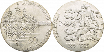 Финляндия 50 марок 1985 P-N, национальный эпос - Калевала KM 62 серебро 1520-1232