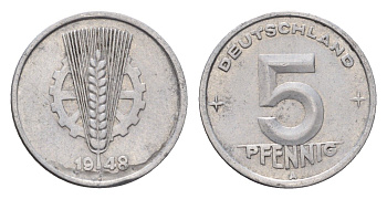 ГДР 5 пфеннигов 1948 A KM 2 алюминий 4630-259