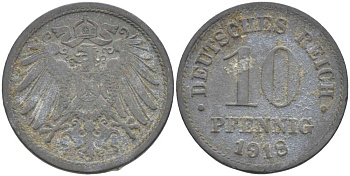 ГЕРМАНИЯ 10 ПФЕННИГОВ 1918 KM 26, J. 299 цинк 4401-133