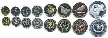 Северный Кипр набор из 8 монет 2010 1, 5, 10, 25, 50 куруш, 1, 2 1/2, 5 лир, животные, три монеты биметалл UNC N1-47