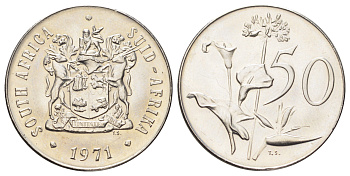 ЮАР 50 центов 1971 Зантедеския Эллиота (калла), герб KM 87 никель UNC 4695-1121
