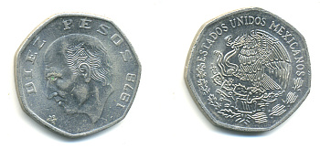 МЕКСИКА 10 ПЕСО 1978 МАНУЭЛЬ ХИДАЛЬГО КАСТИЛЬЯ KM 477.2 медно-никель 86-1526