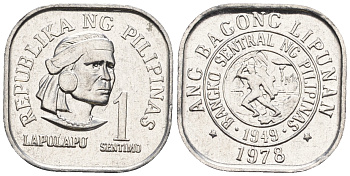 Филиппины 1 сентимо 1978 вождь острова Мактан Лапу-Лапу KM 205 алюминий  UNC  220-1119