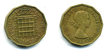 Великобритания 3 пенса 1962 Елизавета II (1952-2022) KM 900, Spink 4153 никель латунь 89-1427