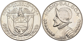 Панама 1/2 бальбоа 1993 бюст Бальбоа влево KM 12b медь плакированная медно-никелем 4367-835