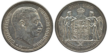 Дания 2 кроны 1930 N; AH, 60 лет королю Кристиану X (1870-1930) KM 829 серебро 69-431