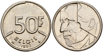 Бельгия 50 франков 1990 BELGIE, Бодуэн I (1951-1993) KM 168 никель 4179-656