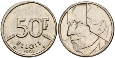 Бельгия 50 франков 1990 BELGIE, Бодуэн I (1951-1993) KM 168 никель 4179-656