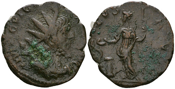 Римская Империя, императоры в Галлии антониниан 269 - 270 Викторин, IMP C VICTORINVS P F AVG, бюст императора / SALVS AVG, Салюта, персонификация Здоровья RIC 71 биллон 1073-19-86