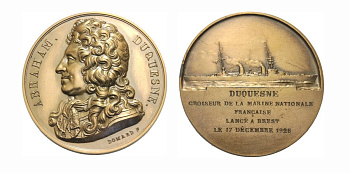 ФРАНЦИЯ МЕДАЛЬ 1925 АВРААМ ДЮКЕН, КРЕЙСЕР ФРАНЦИЯ, 42 мм, 40,73 гр бронза 1072-1-51