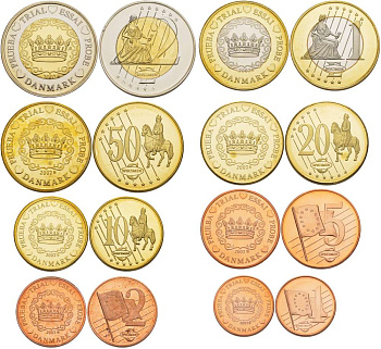 Дания набор из 8 монет 2002 PROBE, ESSAI, европробники большого формата, в капсулах биметалл PROOF 5-4-1-97
