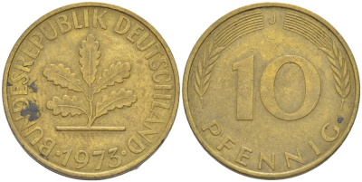 ФРГ 10 ПФЕННИГОВ 1973 J KM 108, J. 383 сталь плакированная латунью 4182-835