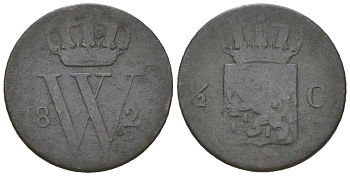 Нидерланды 1/2 цента 1824 Виллем I (1815-1840) KM 51 медь 4173-917