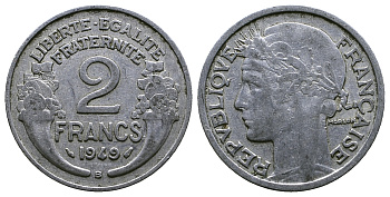 ФРАНЦИЯ 2 ФРАНКА 1949 B KM 886a.2 алюминий 261-725