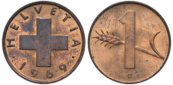Швейцария 1 раппен 1969 B KM 46 бронза 4596-333