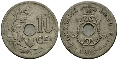 Бельгия 10 сантимов 1904 Belgie KM 53 медно-никель 4172-1147