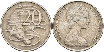 Австралия 20 центов 1966 Елизавета II (1952-2022), утконос KM 66 медно-никель 4382-442