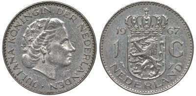 Нидерланды 1 гульден 1967 Юлиана (1948-1980) KM 184а никель 4122-124