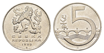 Чехия 5 крон 1993 KM 8 сталь плакированная никелем 4633-714