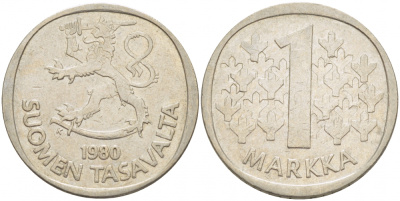 ФИНЛЯНДИЯ 1 МАРКА 1980 K KM 49а медно-никель 3718-837