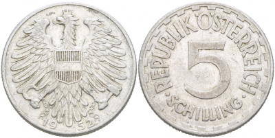АВСТРИЯ 5 ШИЛЛИНГОВ 1952 KM 2879 алюминий 4403-715