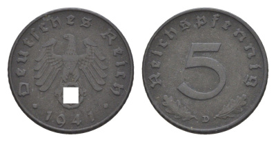 Германия 5 рейхспфеннигов 1941 D KM 100, J. 370 цинк 4615-141