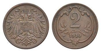 Австрия 2 геллера 1910 Франц Иосиф I (1848-1916) KM 2801 бронза 4639-1026