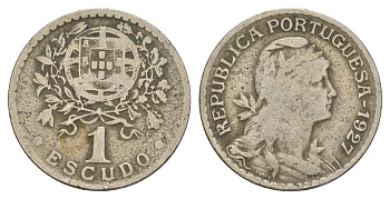 Португалия 1 эскудо 1927 KM 578 никель латунь 4654-246