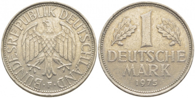 ФРГ 1 МАРКА 1975 F KM 110, J. 385 медно-никель 3856-134