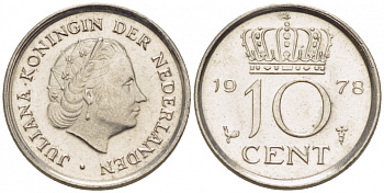 Нидерланды 10 центов 1978 Юлиана (1948-1980) КМ 182 никель 3457-1231