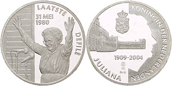 НИДЕРЛАНДЫ МЕДАЛЬ ND СЕРИЯ ЮЛИАНА КОРОЛЕВА НИДЕРЛАНДОВ (1909-2004), ПОСЛЕДНЕЕ ОБРАЩЕНИЕ БЕАТРИКС 30 МАЯ 1980 ГОДА, ДИАМЕТР 38 ММ., ВЕС 25 ГР., ПРОБА 925 серебро PROOF 1088-5-34
