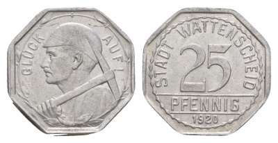 Ваттеншайд 25 пфеннигов 1920 Funck 579.9, Men05 26150.10, Men18 32900.10 алюминий 4582-423