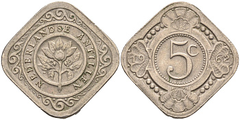 Нидерландские Антилы 5 центов 1962 Юлиана (1948-1980) KM 6 медно-никель 4177-354