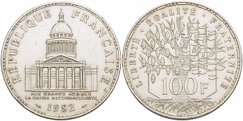Франция 100 франков 1982 пантеон KM 951.1 серебро UNC 1082-9-44