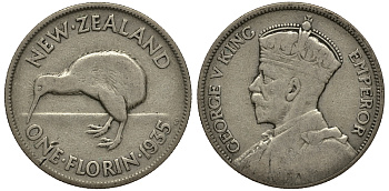 Новая Зеландия 1 флорин 1935 Георг V (1910-1936), Киви KM 4 серебро 272-1332
