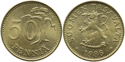 Финляндия 50 пенни 1986 N KM 48 алюминиевая бронза 4364-3231