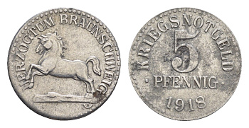 Брауншвейг 5 пфеннигов 1918 Funck 56.1, Men05 3454.1, Men18 4388.1 железо 4516-824
