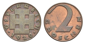 Австрия 2 гроша 1929 KM 2837 бронза 4564-312