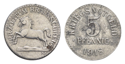 Брауншвейг 5 пфеннигов 1918 Funck 56.1, Men05 3454.1, Men18 4388.1 железо 4516-824