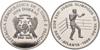Сан-Томе и Принсипи 1000 добра 1996 XXVI олимпийские игры в Атланте 1996 года, бокс KM 56 медно-никель PROOF 04-137-42