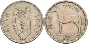 Ирландия 1/2 кроны 1963 лошадь KM 16а медно-никель 88-625